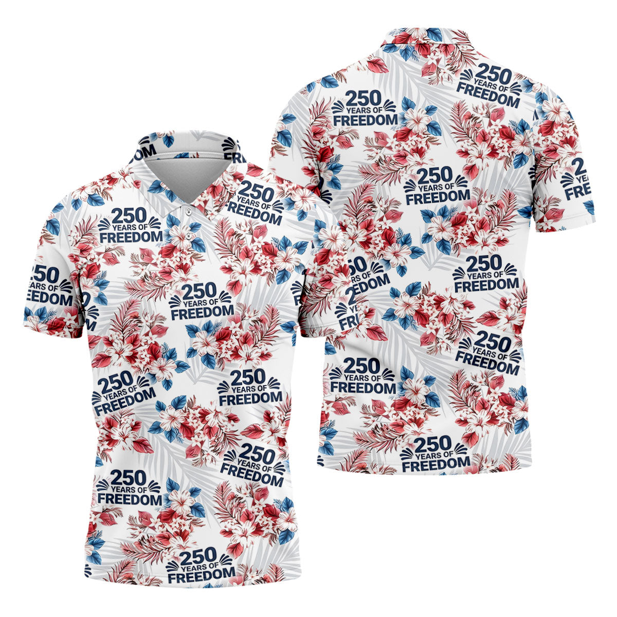 250 Years Of Freedom Tropical Vibe Retro Golf Shirt, Golf Tops For Men, 4th Of July Golf Shirts For Men