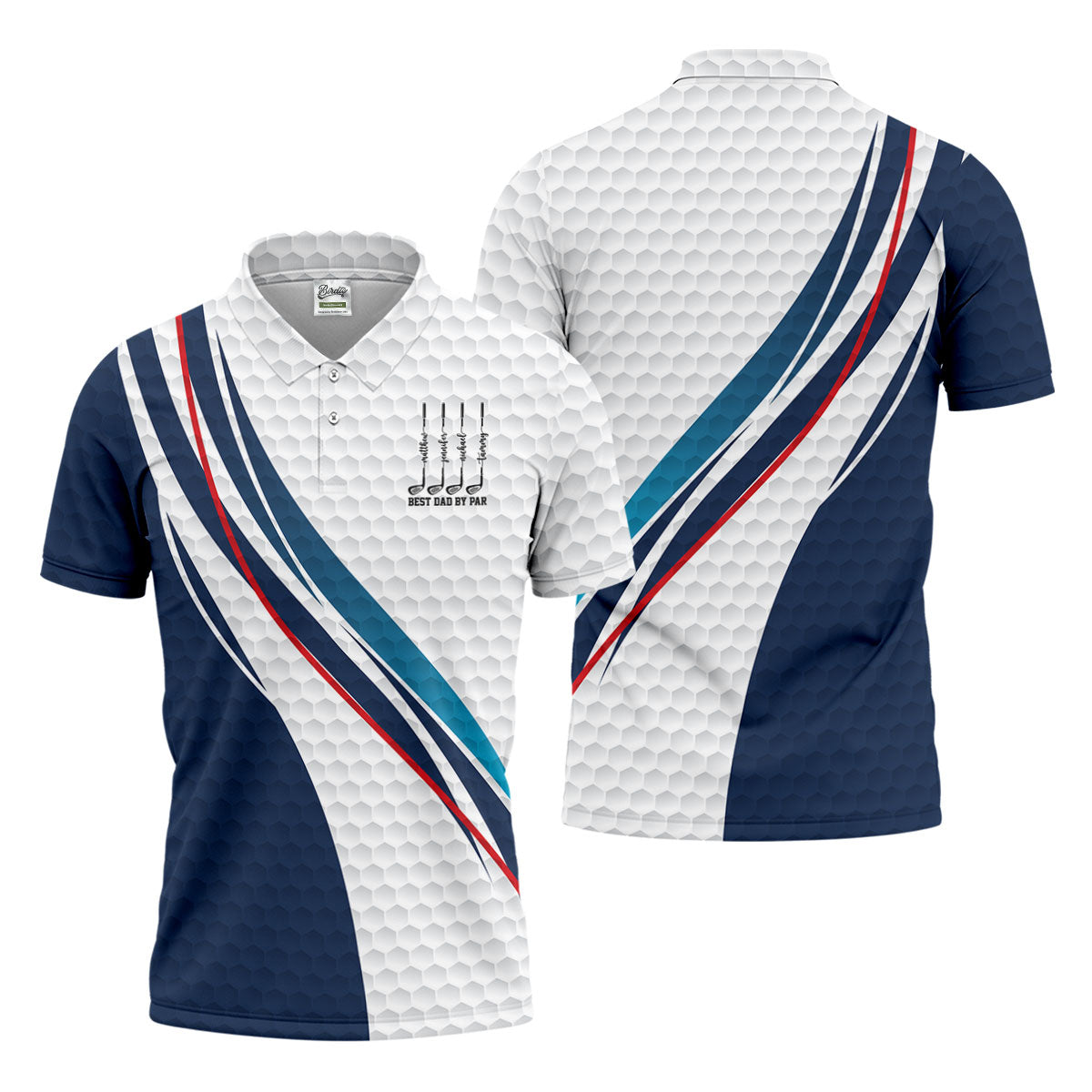 Best Dad By Par Golf Ball Pattern Wavy Stripes Father's Day Golf Shirt, Golf Gift For Dad