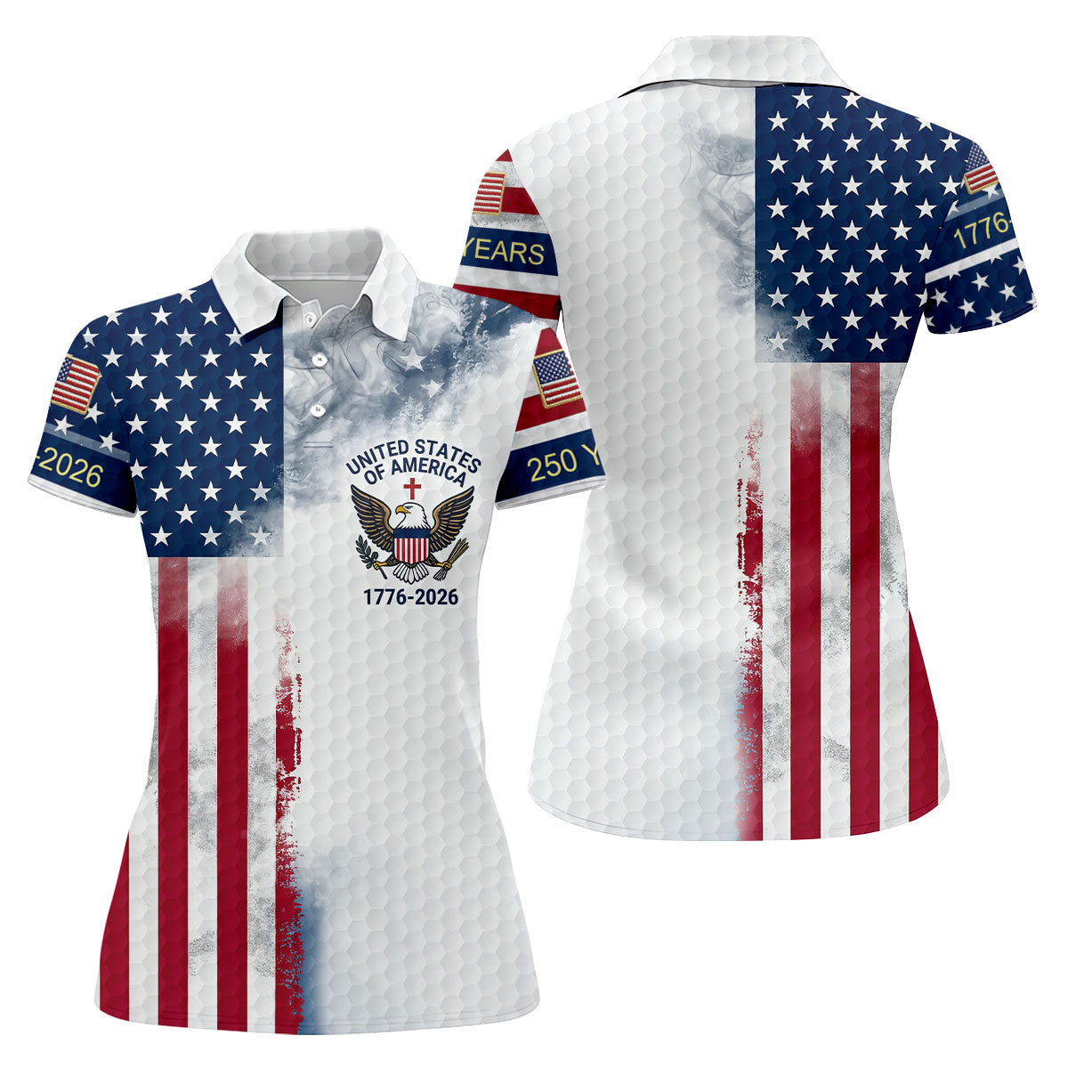 USA Flag Pattern 1776-2026 Distressed Vintage Golf Shirt, 250th Anniversary 4th Of July Women's Golf Tops
