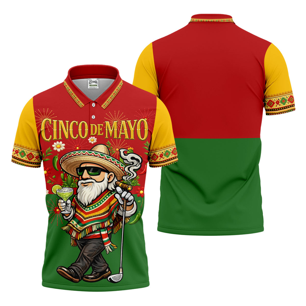 Margarita Man Cinco De Mayo Celebration Red Yellow Green Golf Shirt, Fiesta Theme Golf Shirts For Men