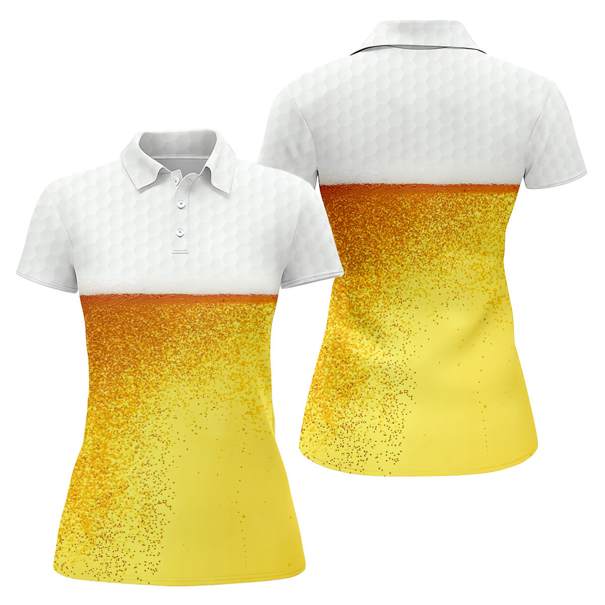 Cold Beer Print Golf Top, Beer Glass Pattern Design, Golf Shirts For Women