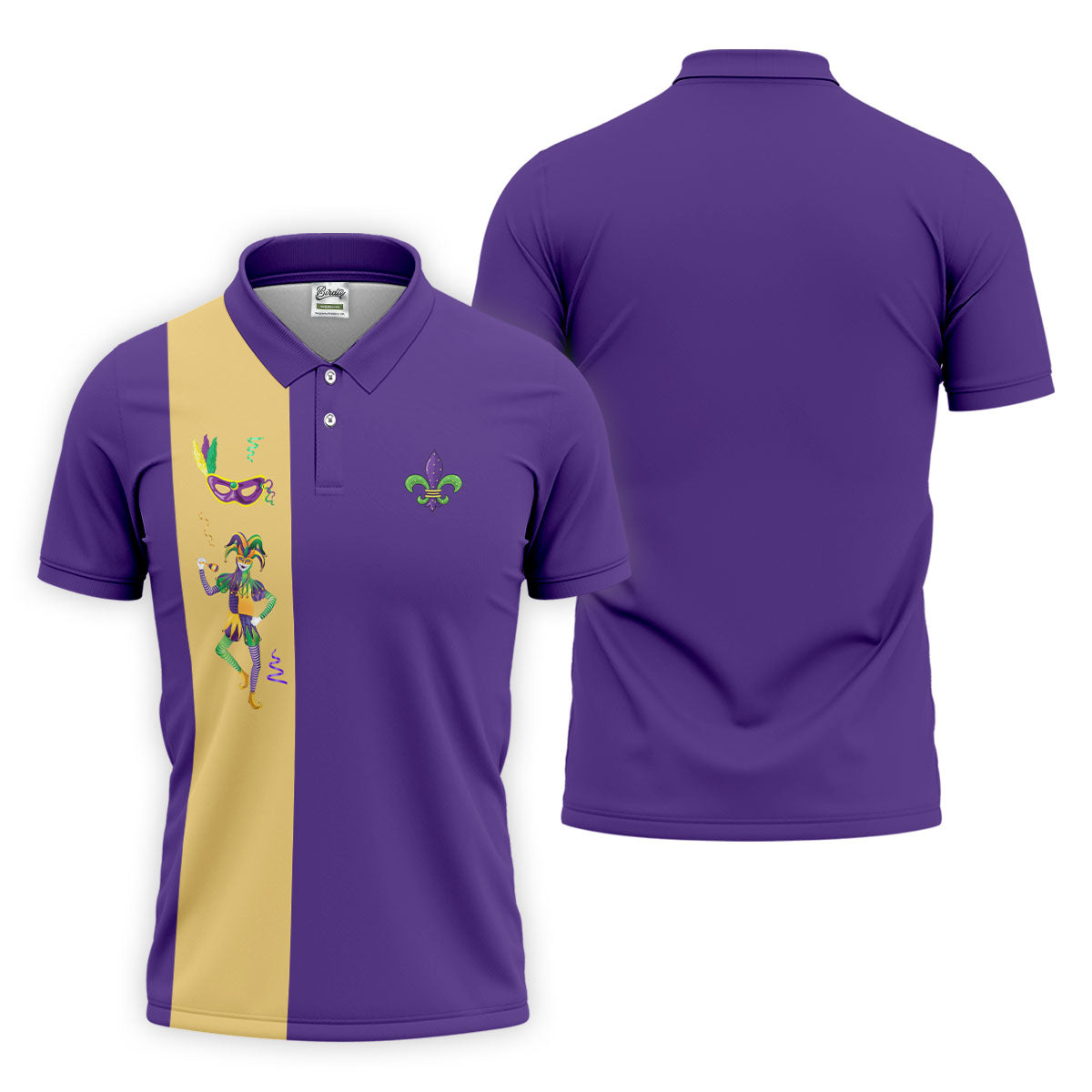 Mardi Gras Festival Jester Figure Fleur De Lis Symbol Purple Golf Shirt, Polo ShirtFor Men, Golf Shirts For Men