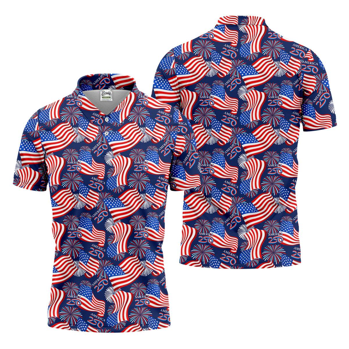 America 250 Anniversary Patriot Flag Navy Golf Shirt, Golf Tops For Men, Golf Shirts For Men