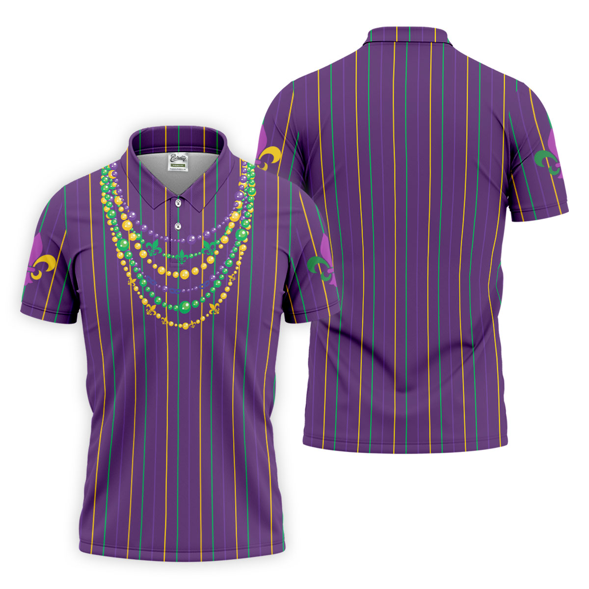 Mardi Gras Beads Necklaces Print Purple Golf Shirt, Golf Tops For Men, Polo ShirtFor Men, Golf Shirts For Men