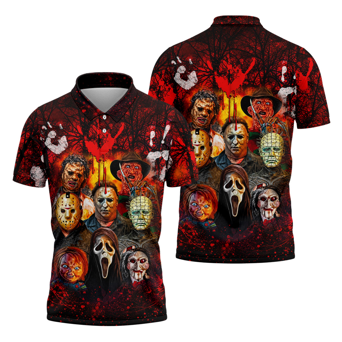 Halloween Horror Character Hawaiian Golf Shirt, Men's Golf Shirt, Golf Shirts For Men