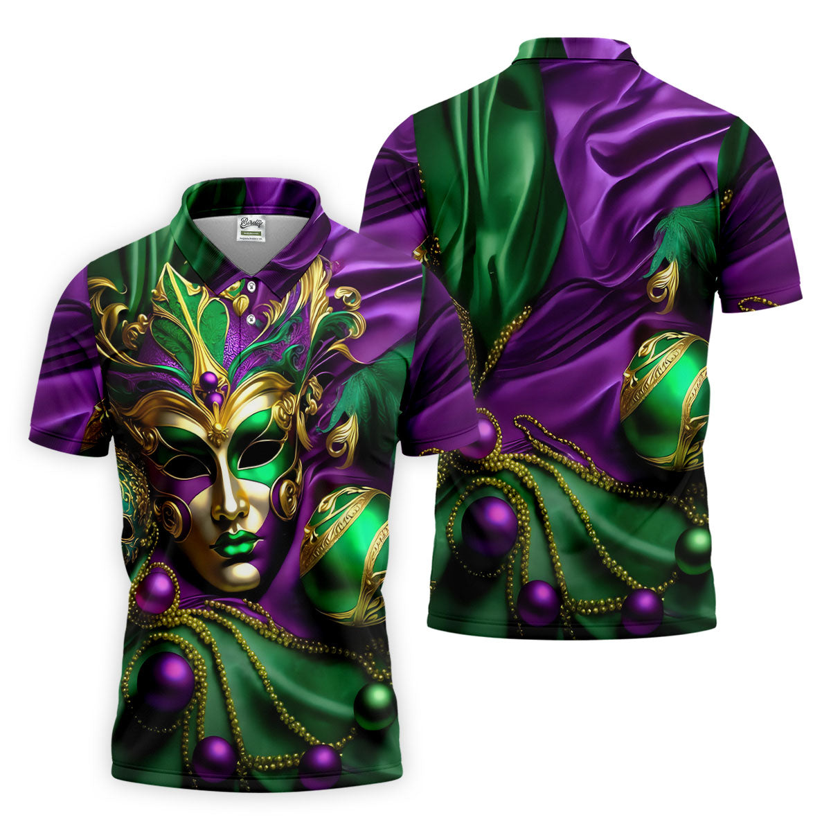 Mardi Gras Face Mask Purple Green Gold Polo ShirtFor Men, Golf Shirts For Men, Polo For Men