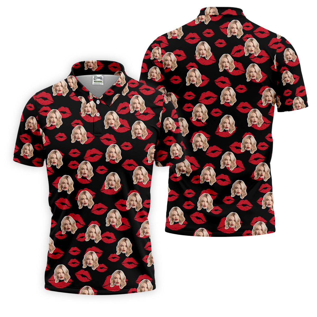 Kiss Lipstick Mark Custom Photo Golf Tops For Men, Valentines Golf Gift, Polo ShirtFor Men
