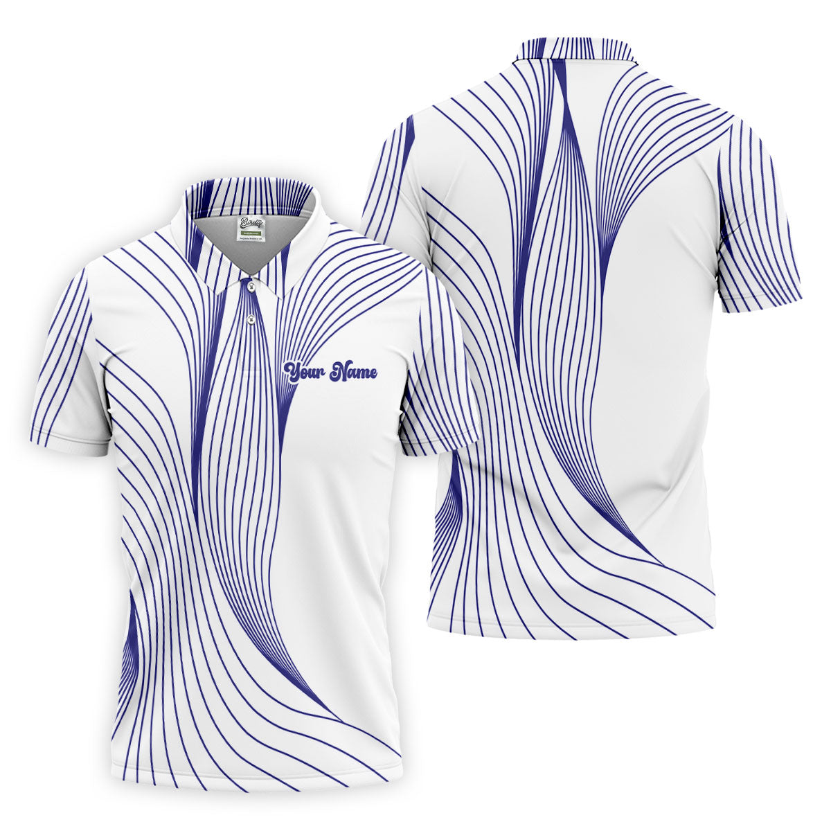 Geometric Line Wavy Line Purple And White Custom Name Golf Shirts For Men, Men's Golf Shirt, Polo ShirtFor Men