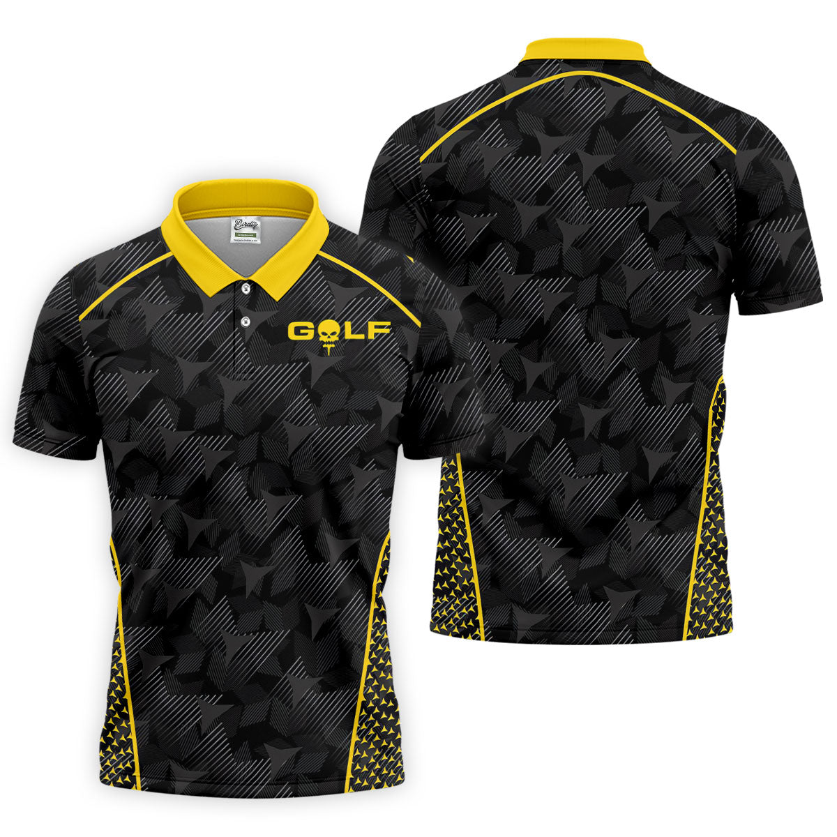Abstract Triangle Black Yellow Golf Tops For Men, Father's Day Golf Gift, Polo Shirtor Men