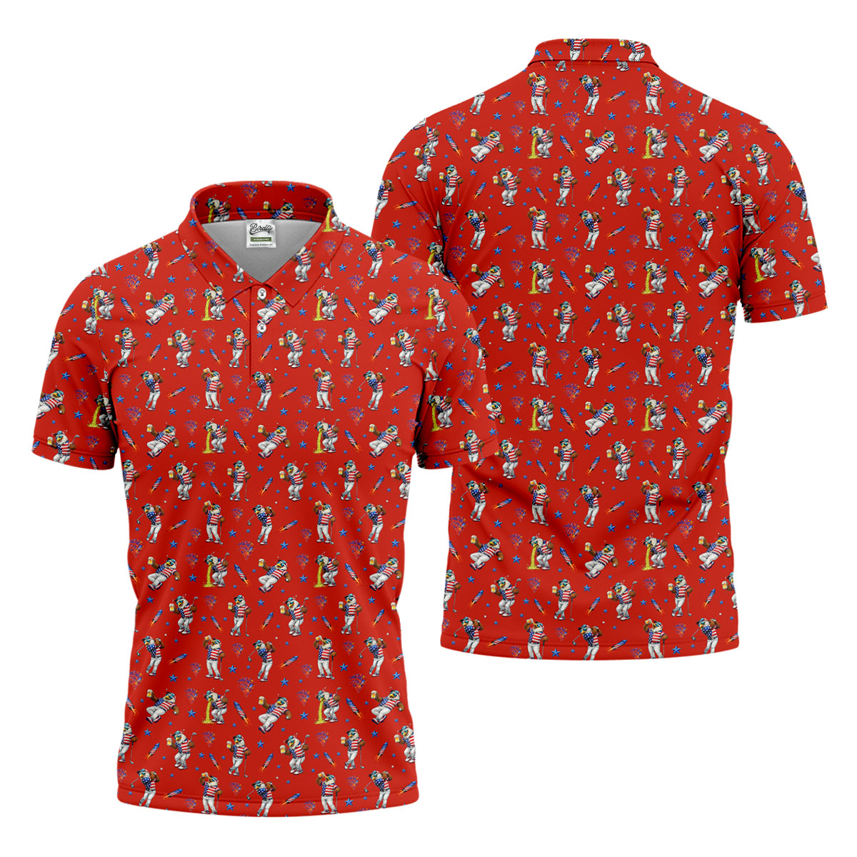 Patriotic Eagle Golf And Beer Funny 4th Of July Red Golf Shirt, 250th Anniversary Golf Shirts For Men