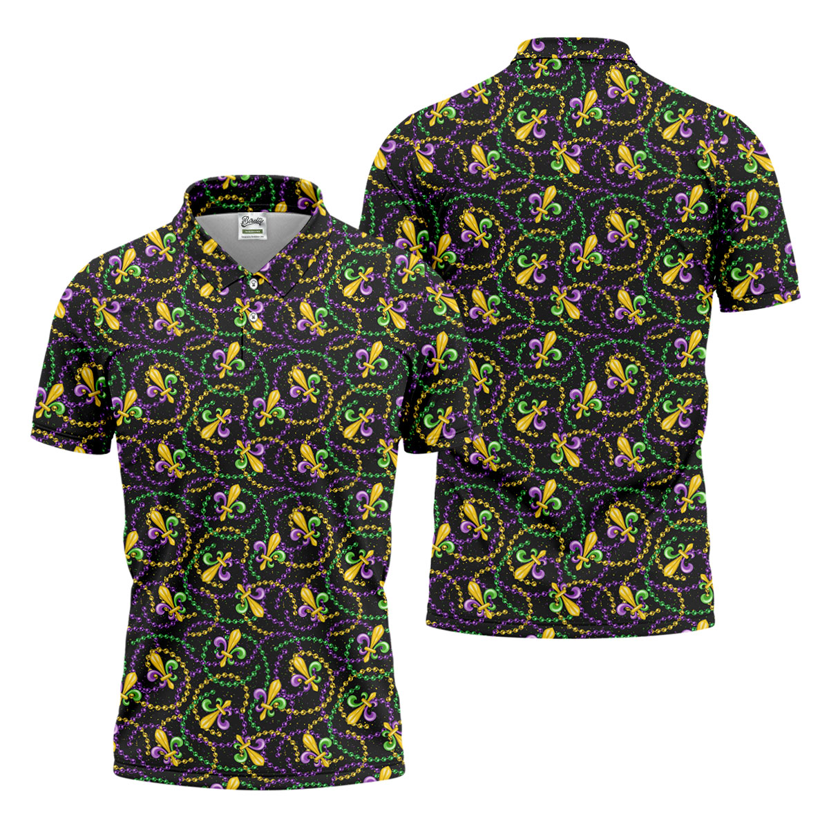 Mardi Gras Beads Purple Green Gold Fleur De Lis Golf Tops For Men, Golf Shirts For Men, Polo ShirtFor Men