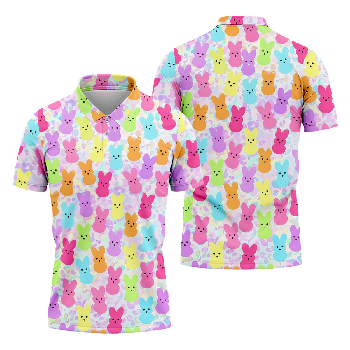 Pastel Easter Peeps Golf Shirts For Men, Cute Golf Outfit, Men's Funny Golf Shirts, Polo Shirt Men