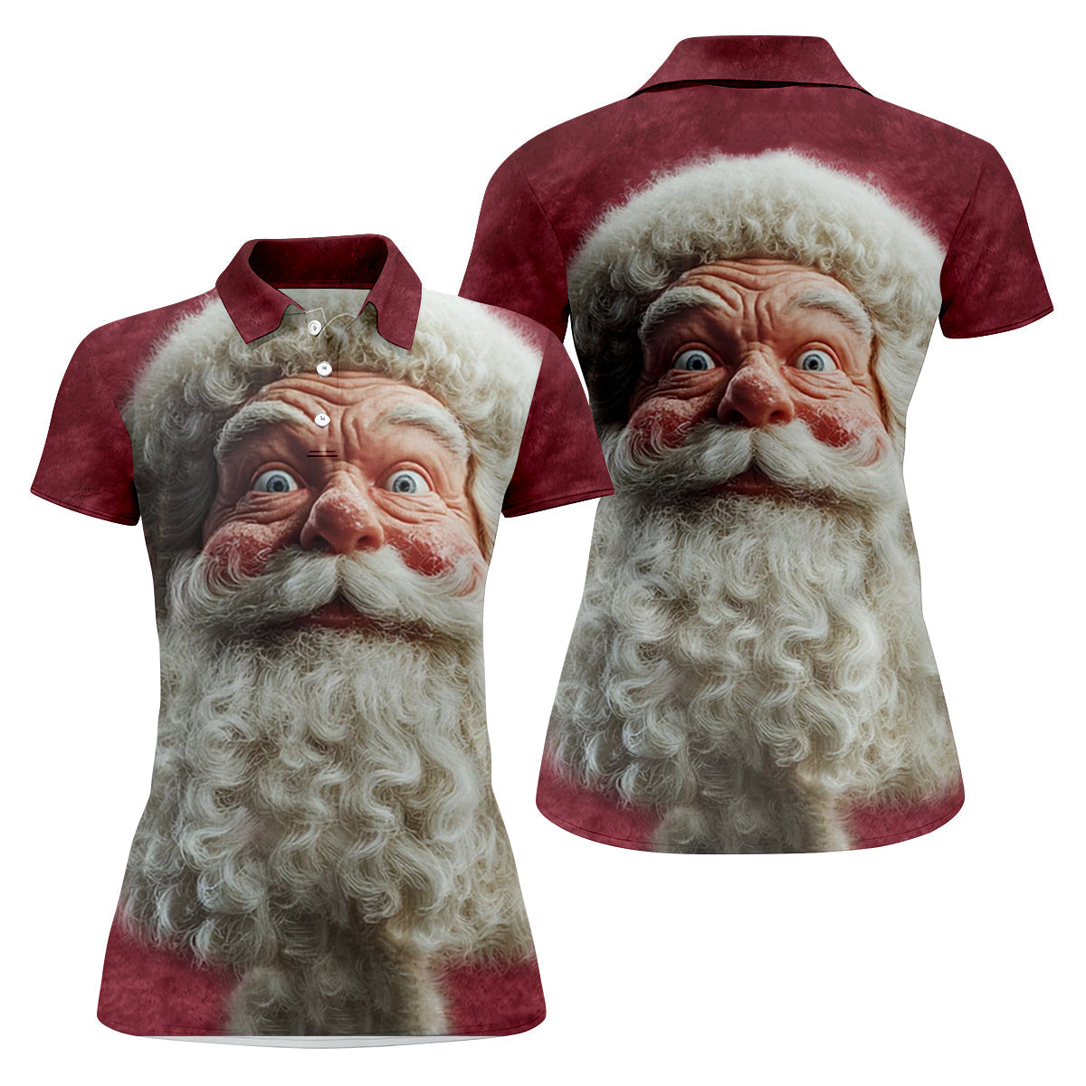 Santa Claus Face Funny Holiday Vintage Print Women Golf Top, Christmas Golf Shirt, Ladies Golf Tops