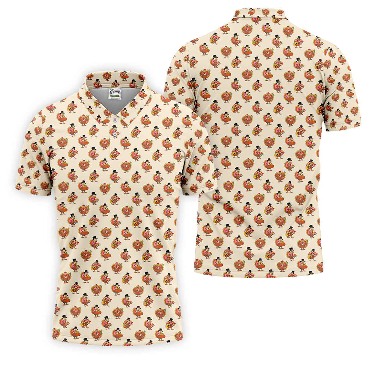 Festive Turkey Thanksgiving Holiday Beige Golf Tops For Men, Polo Shirtor Men, Golf Gift For Men