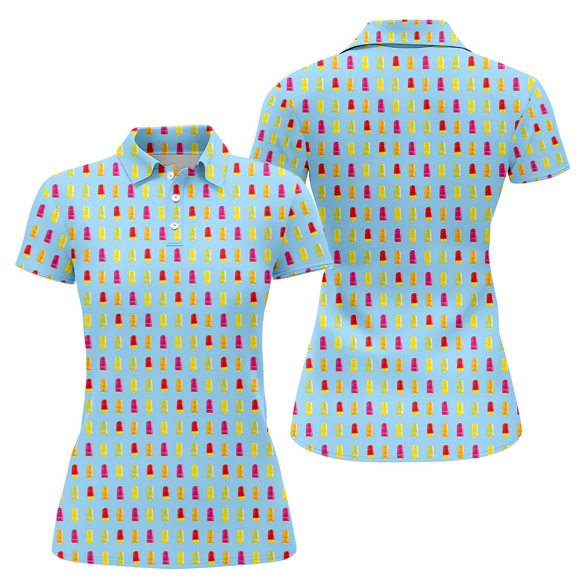 Colorful Popsicle Summer Pattern Golf Shirt, Golf Polo For Women, Printed Golf Shirt