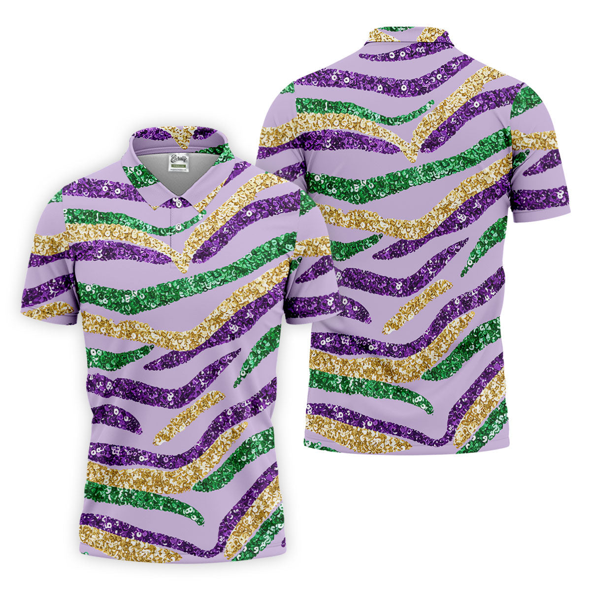 Purple Green Gold Sequin Pattern Light Purple Mardi Gras Golf Shirt, Polo ShirtFor Men, Golf Shirts For Men