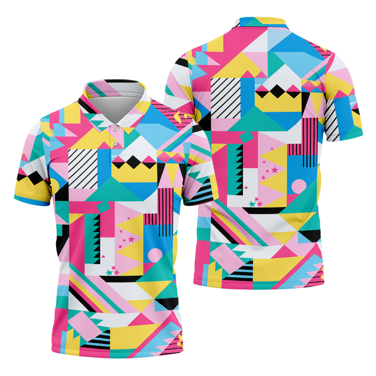 Memphis Pattern Golf Shirt, Retro 80s Geometric Color Block Design, Golf Shirt For Men