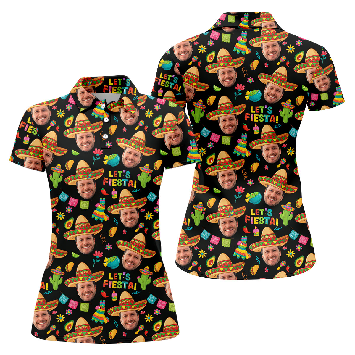 Let's Fiesta Cinco De Mayo Celebration Fiesta Themed Custom Face Black Golf Shirt For Women