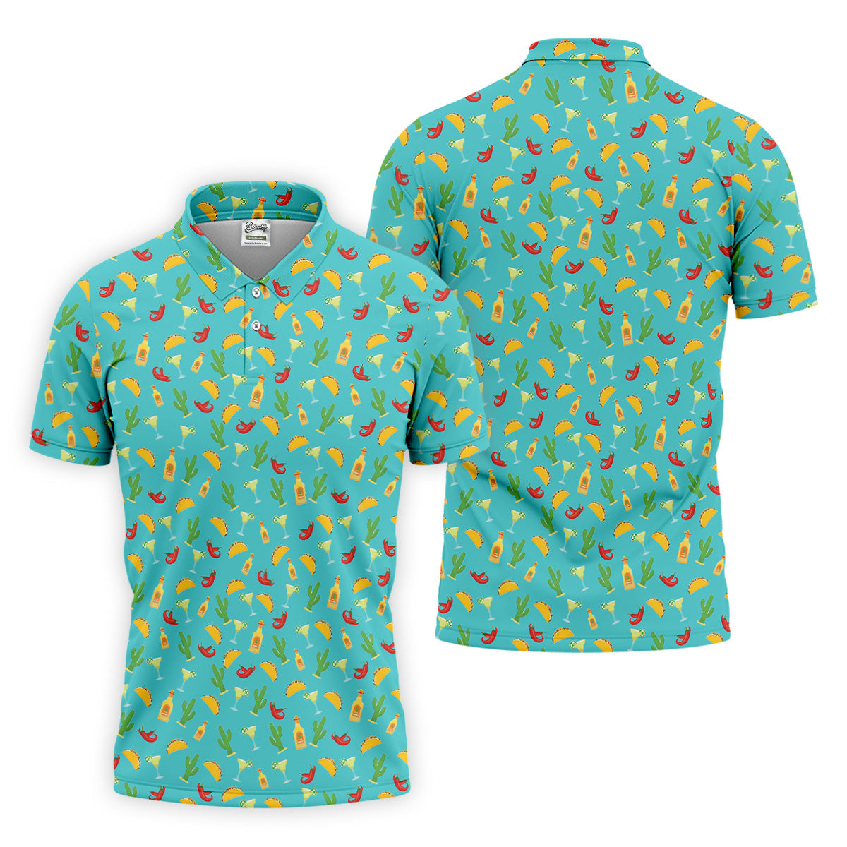 Tropical Vibe Hawaiian Pattern Turquoise Golf Shirt, Golf Tops For Men, Golf Gift For Men