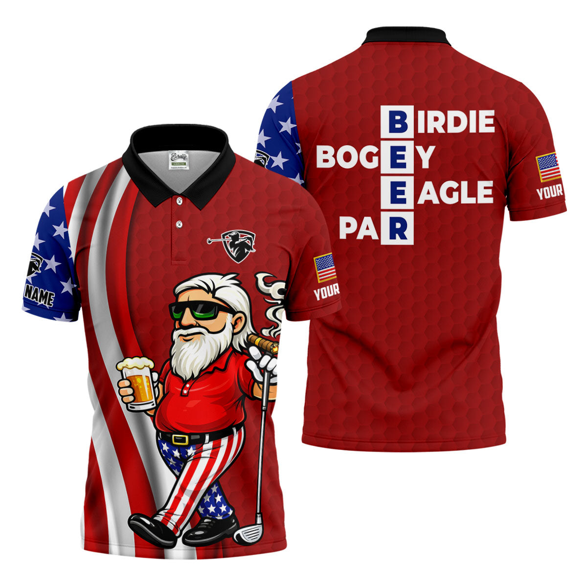 Patriotic Man Golf And Beer Funny 4th Of July Red Golf Shirt, 250 Years Of America Golf Shirts For Men