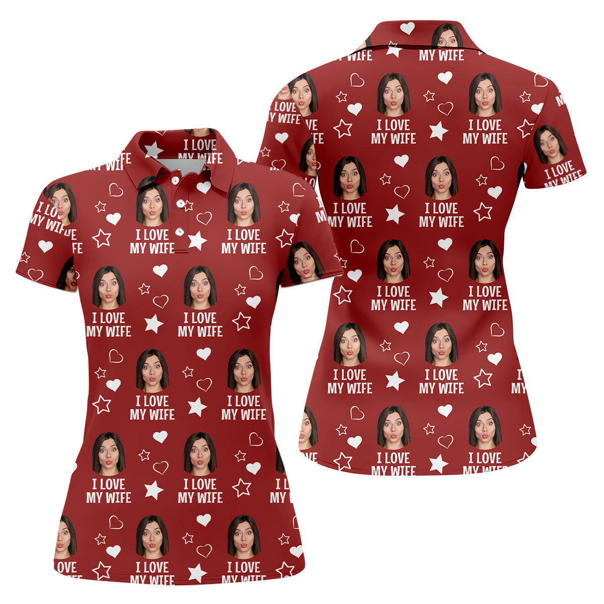 I Love My Husband Custom Face Red Golf Shirt, Fun Women's Golf Shirts, Valentines Golf Gift, Ladies Golf Shirts