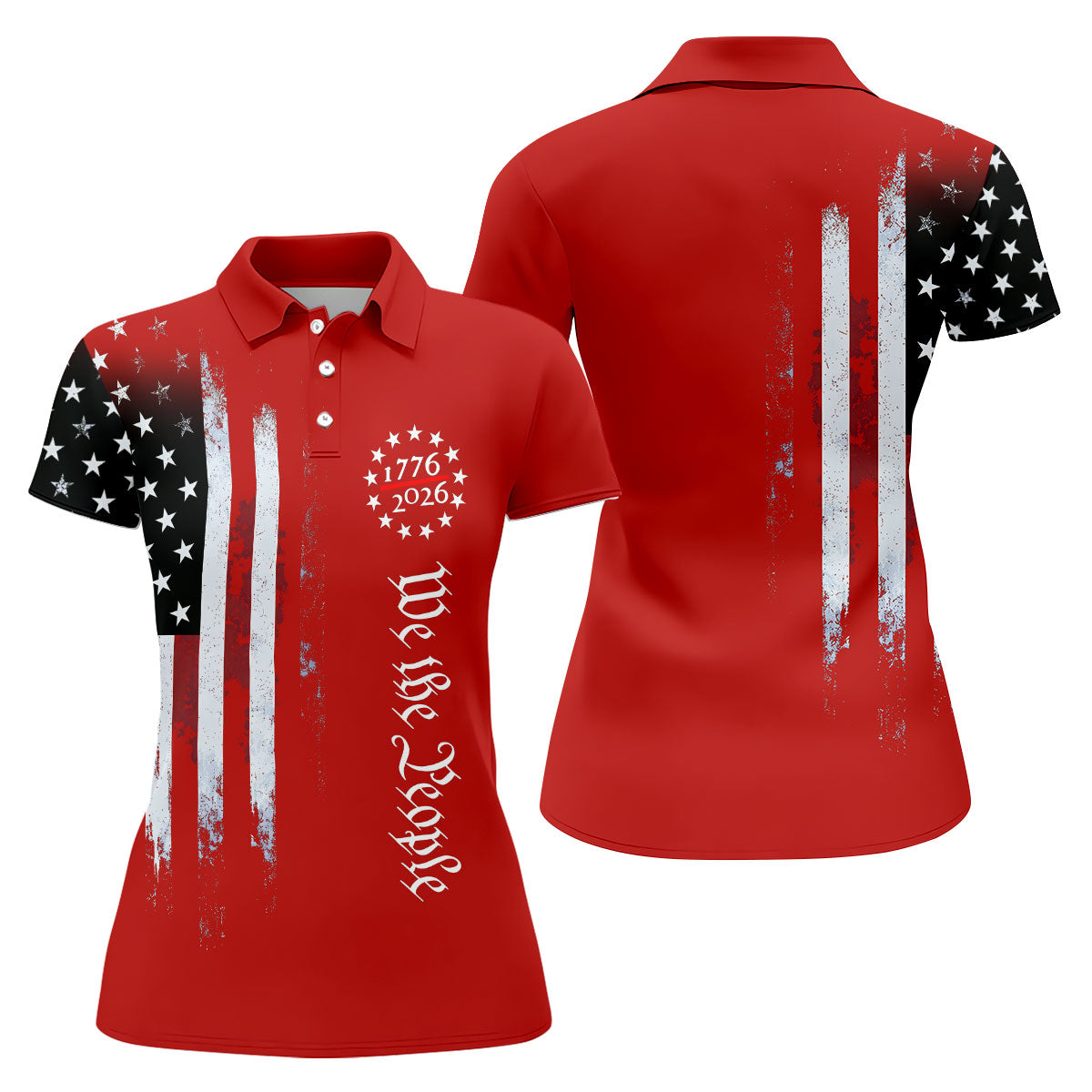 We The People 250 Years Red Vintage Golf Shirt, Patriotic 4th Of July Golf Shirt For Women