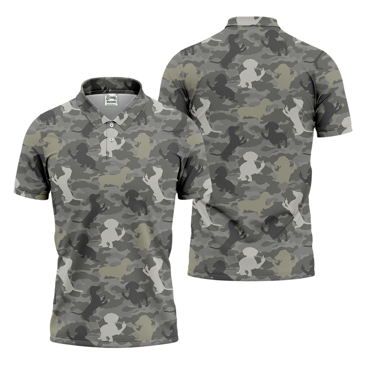 Grey Camo Poodle Dog Pattern Golf Shirt, Mens Polo Shirt, Golf Shirts For Men, Performance Golf Shirt