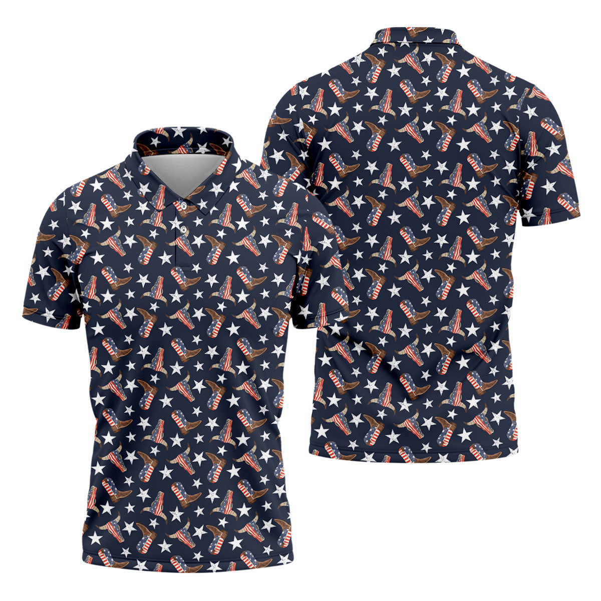 Patriotic Cowboy Boots Stars Pattern 4th Of July Golf Shirt, 250th Anniversary Golf Shirts For Men