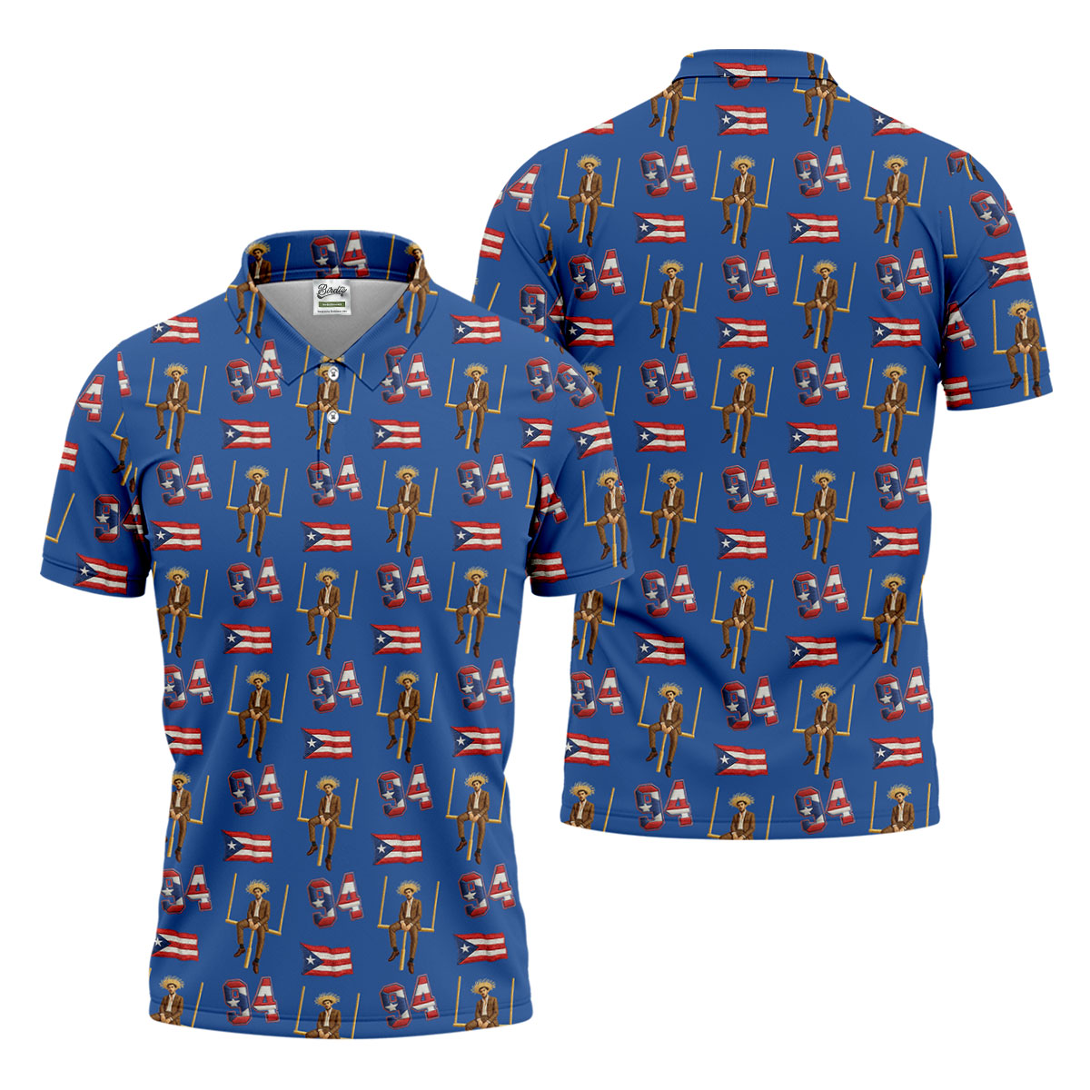 Bad Bunny Benito Bowl Football Theme Blue Men Polo, American Football League Gift Ideas For Football Fans