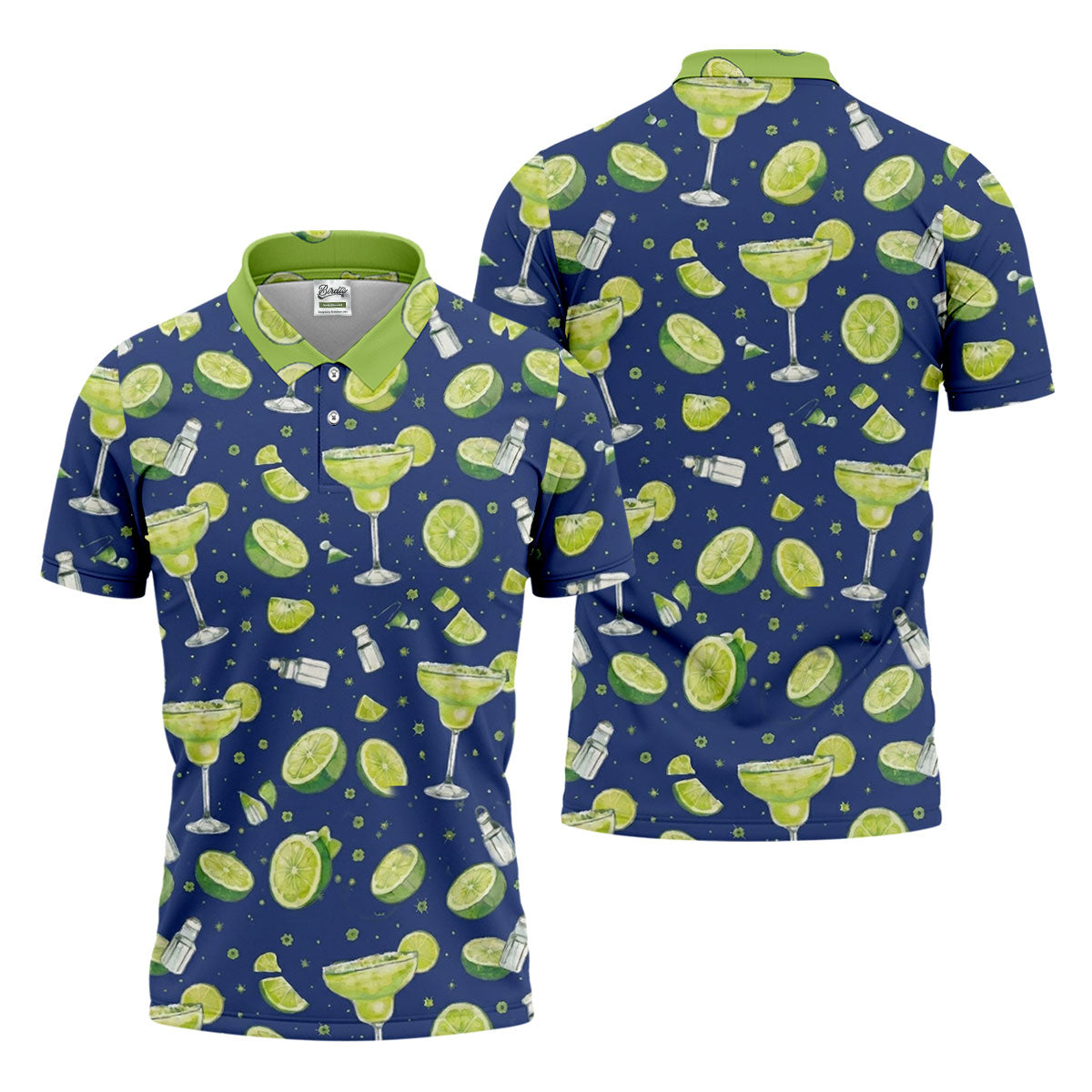 Margarita Cocktail Golf Shirt, Tropical Lime Drink Pattern, Golf Shirt For Men