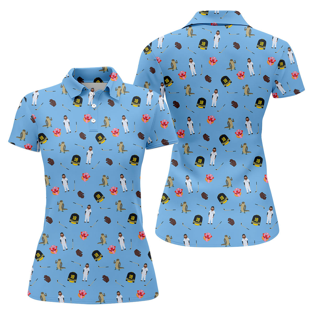 Sport Movie Character Funny Aligator Clown Head Blue Golf Shirt, Fun Women's Golf Shirts, Ladies Golf Shirt