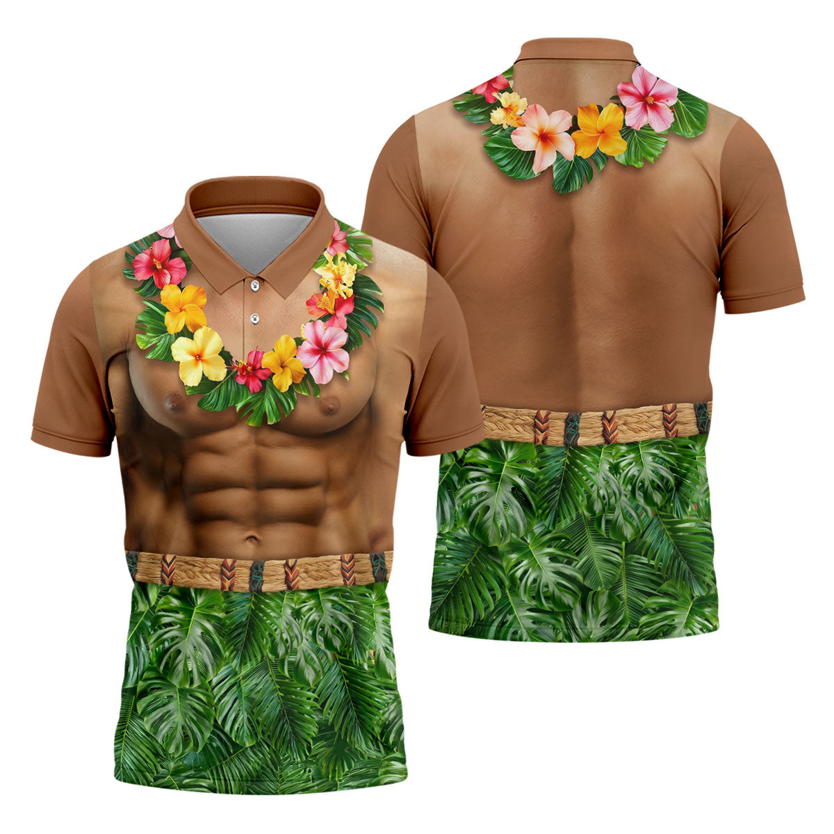 Floral Lei Tropical Theme Party Funny Costume Hawaiian Golf Shirt, Polo Shirtor Men