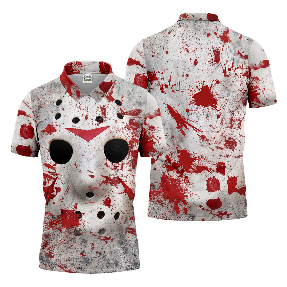 Creepy Mask Face Golf Tops For Men, Horror Character Cosplay Polo Shirtor Men, Halloween Golf Shirt