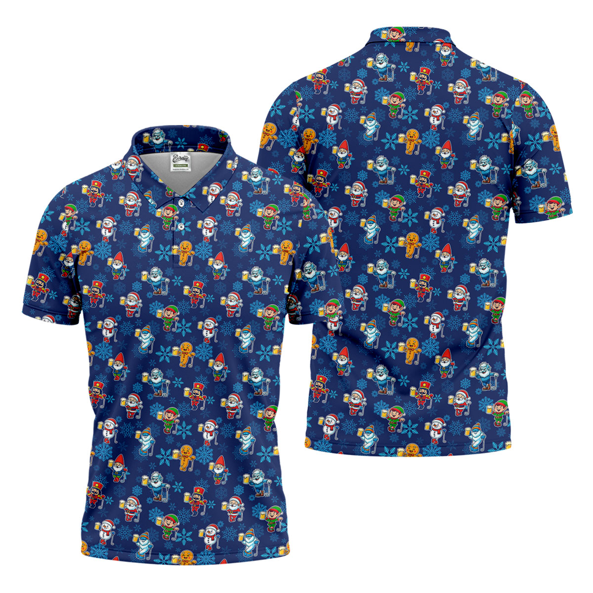 Christmas Characters Golf And Beer Navy Men's Funny Golf Shirts, Christmas Golf Shirt, Polo ShirtFor Men