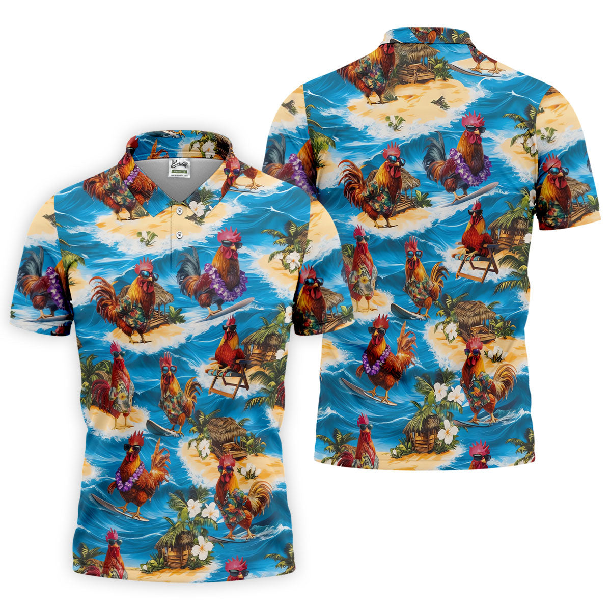 Cool Rooster Beach Vacation Hawaiian Golf Shirt, Mens Golf Polo, Printed Golf Shirts