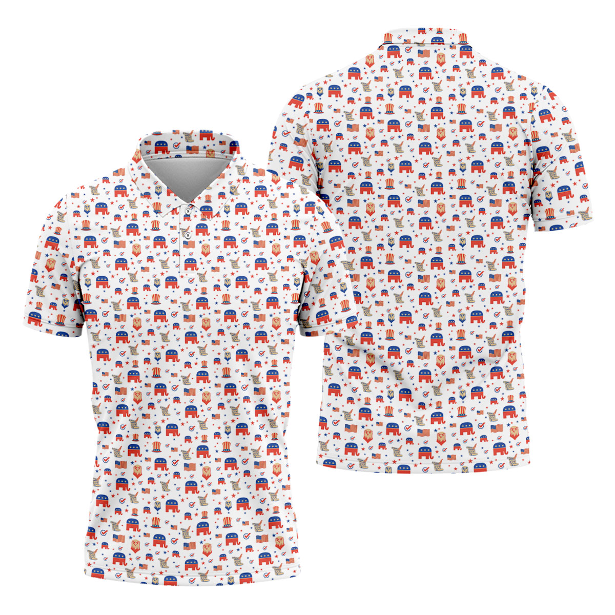 US Bald Eagle Political Elephant 250th Anniversary White Golf Shirt, Patriotic 4th Of July Golf Shirts For Men