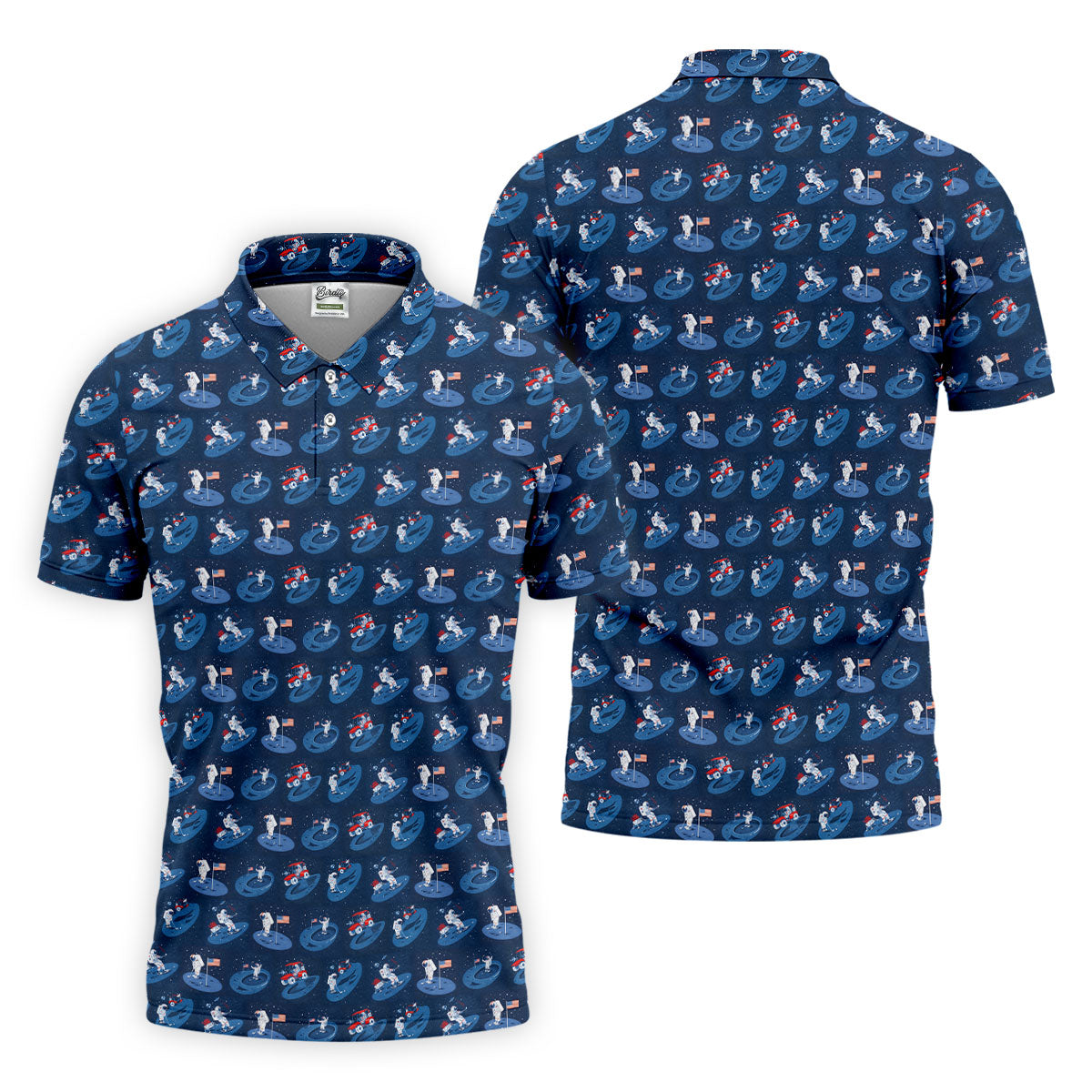 One Small Putt For Man Astronaut Golf US Flag Golf Tops For Men, Golf Shirts For Men