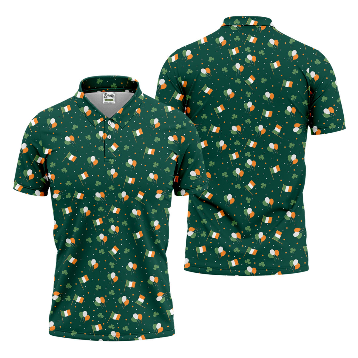 Blue White Orange Confetti Balloons Irish Flag St Patrick's Day Golf Shirt, Golf Gift For Men, Golf Shirts For Men
