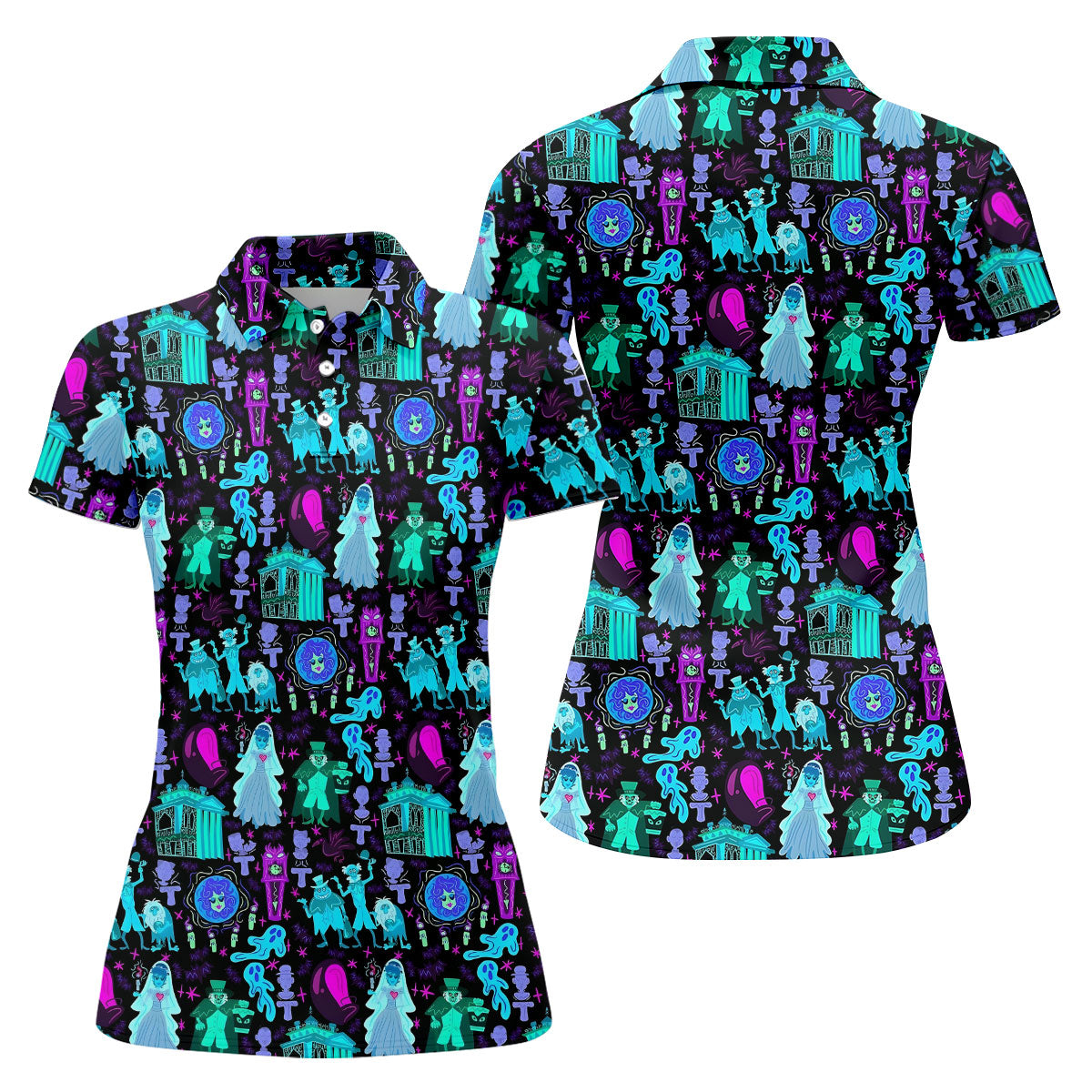 Haunted Ghost Halloween Hawaiian Golf Shirt, Women’s Golf Polo, Golf Shirts For Women
