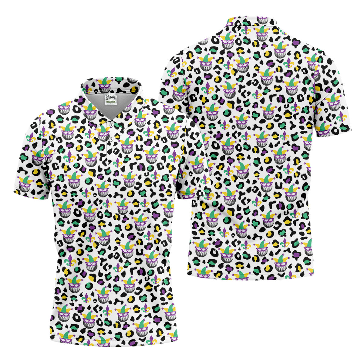 Mardi Gras Mask Leopard Spots Funny Golf Ball Golf Tops For Men, Polo ShirtFor Men, Golf Shirts For Men