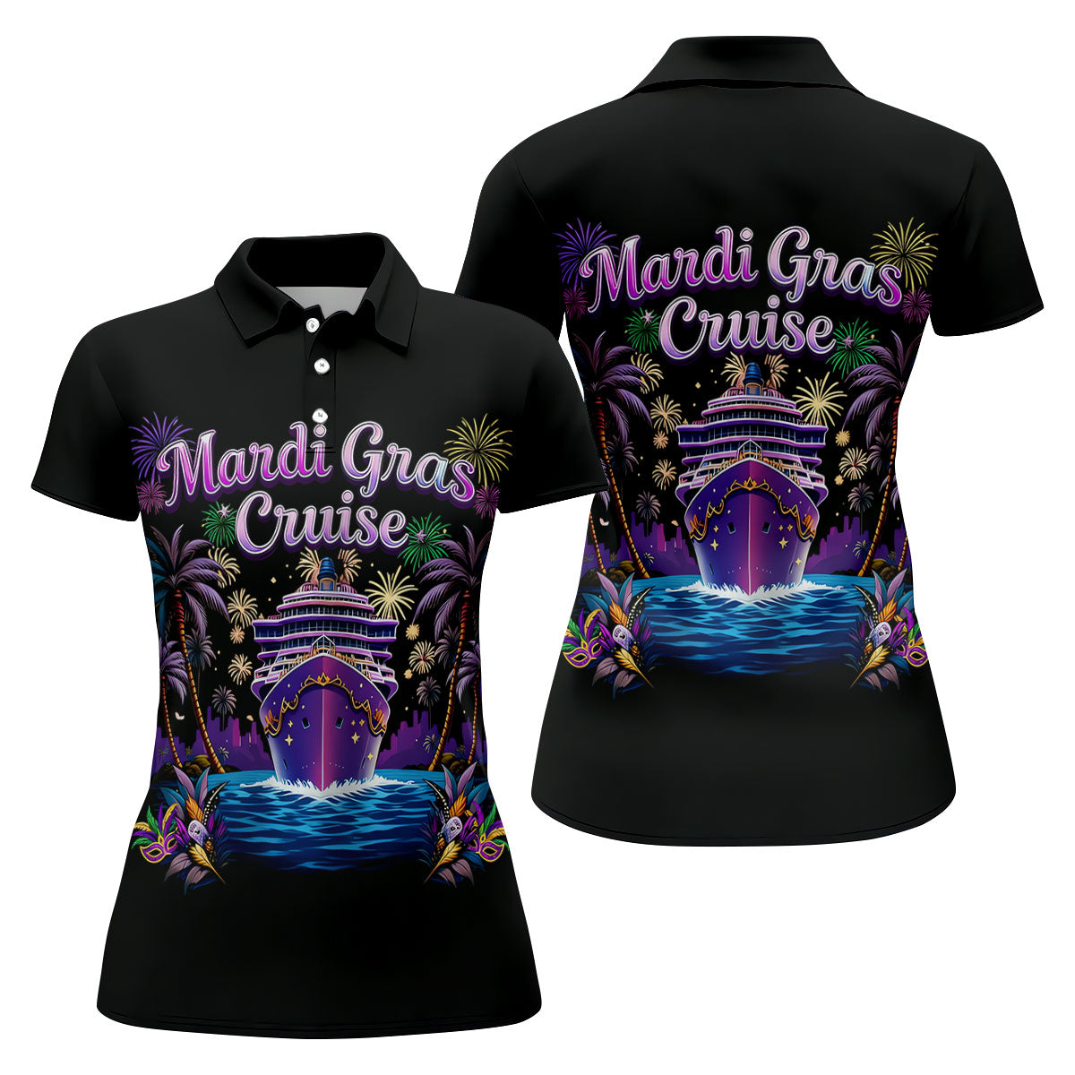 Mardi Gras Cruise Festive Theme Women's Golf Shirts, Women's Golf Tops, Ladies Golf Shirts