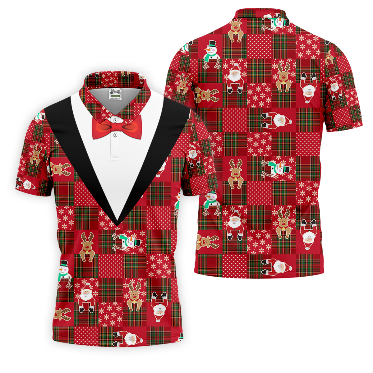 Red Plaid Funny Holiday Vintage Print Men's Golf Polo Shirtristmas Golf Shirt, Golf Gift For Men