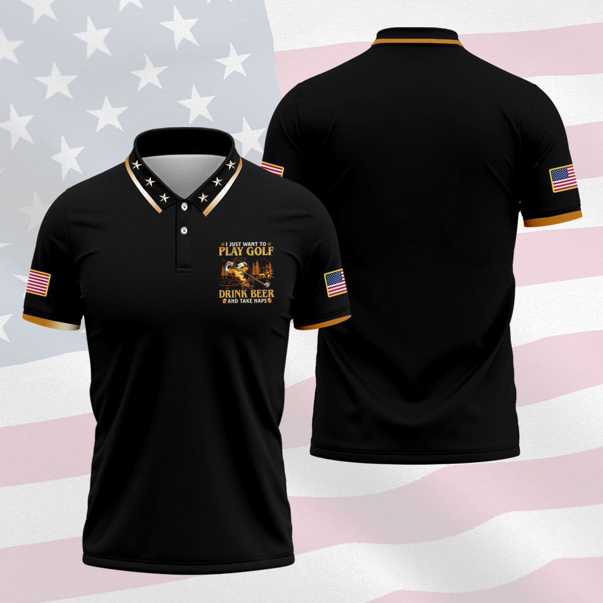 I Just Want To Play Golf Drink Beer And Take Naps Black Golf Shirt, Men's Funny Golf Shirts