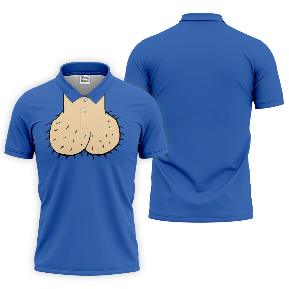 Blue Funny Dickhead Faux Chest Golf Shirt, Men's Polo Shirts, Polo Shirts For Men