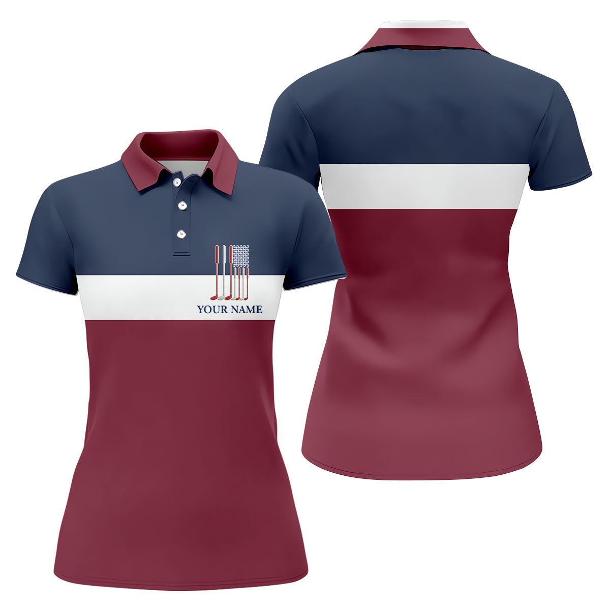 Red White Blue American Independence Day History Women's Golf Tops, 250th Anniversary Patriotic Golf Shirt