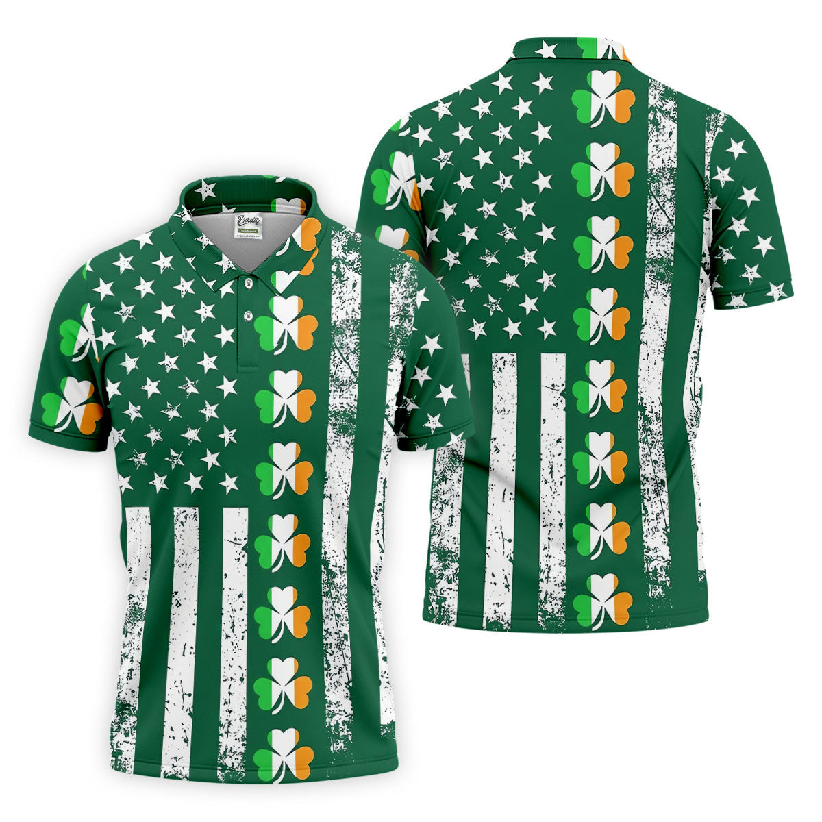 Irish Shamrock Vertical Stripes St Patrick's Day Golf Shirt, Polo ShirtFor Men, Golf Shirts For Men