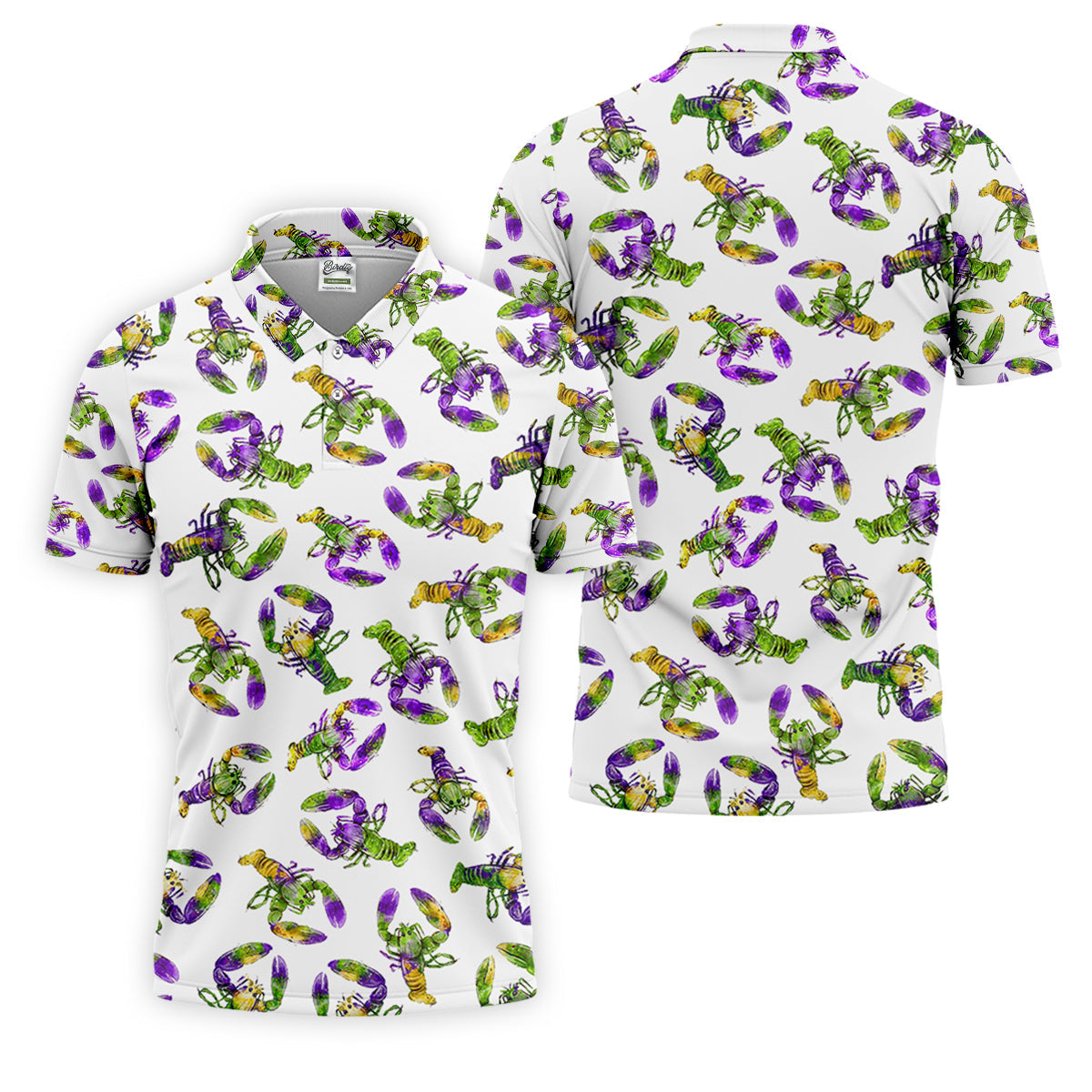 Purple Green Gold Crawfish Pattern Mardi Gras Golf Shirt, Polo ShirtFor Men, Golf Shirts For Men