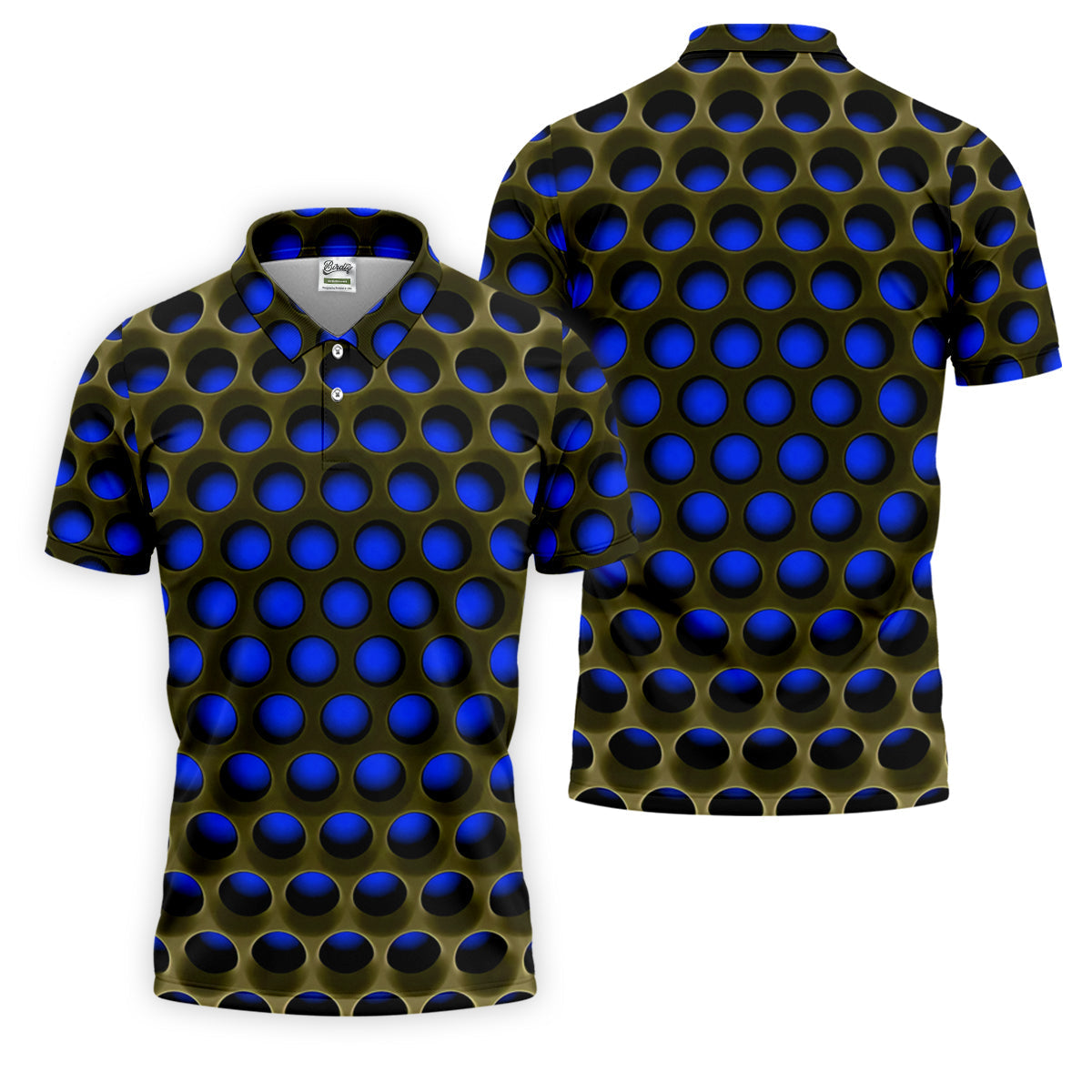 3D Effect Circular Pattern Navy Golf Shirt, Cool Golf Outfit, Men's Funny Golf Shirts, Polo ShirtFor Men
