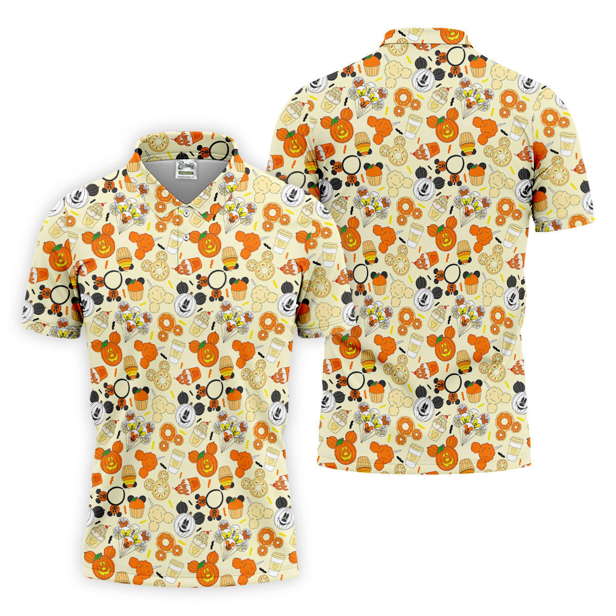 Cute Halloween Mouse Pumpkin Polo ShirtFor Men, Sweet Spooky Golf Tops For Men, Halloween Golf Shirt