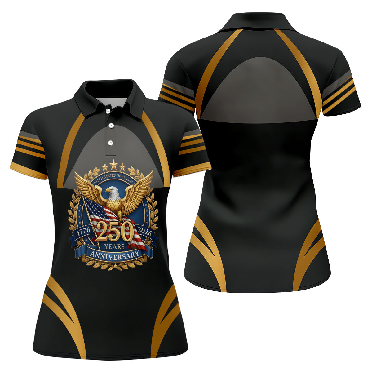 250 Years Anniversary Bald Eagle US Flag Patriotic Golf Shirt, 4th Of July Golf Shirt For Women